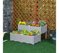 Outsunny 4-piece Plastic Elevated Flower Bed - Grey, Grey