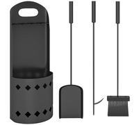 Outsunny 4 Pieces Fireplace Companion Set, Metal Fireplace Accessories Fireside Companion Set with Broom, Shovel, Poker, Bucket, Black