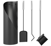Outsunny 4 Pieces Fireplace Companion Set, Metal Fireplace Accessories Fireside Companion Set with Broom, Shovel, Poker and Bucket, Silver