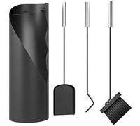 Outsunny 4 Pieces Fireplace Tools Set, Metal Fireplace Accessories Fireside Companion Set with Broom, Shovel, Poker and Bucket, Silver