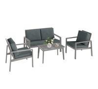 Outsunny 4 Pieces Garden Furniture Set with Cushions, Wooden Garden Sofa Set with 1 Loveseat, 2 Armchairs and 1 Coffee Table, Outdoor Table and Chairs for Conservatory, Balcony, Patio, Light Grey Grey
