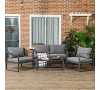 Outsunny 4pc Sectional Single Sofa Table Set w/ Cushions, Grey