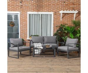 Outsunny 4 Pieces Garden Sectional Sofa Table Furniture Set Aluminium W/ Cushion