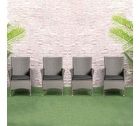 Outsunny 4 Pieces Outdoor PE Rattan Dining Chairs Set with Cushion, Garden Armchair with Armrests, High Backrest, Metal Frame Patio Wicker Furniture, Grey Grey