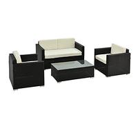 Outsunny 4Pc Rattan Sofa Set Outdoor Coffee Table Chair Wicker Garden Furniture, Black