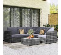 Outsunny 4 Pieces Rattan Furniture Set Sofa Chair Coffee Table Wicker Grey