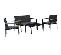 Outsunny 4 Pieces Rattan Garden Furniture Set, 4 Seater Garden Sofa Set with Loveseat, 2 Armchairs and Glass Top Coffee Table, Wicker Outdoor Conservatory Furniture with Cushions for Patio, Black Blac