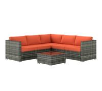 Outsunny 4 Pieces Rattan Garden Furniture Set, Wicker Outdoor Furniture Set with Corner Sofa Loveseat Coffee Table Cushions, Orange