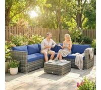 OUTSUNNY 4 Pieces Rattan Garden Furniture Sofa Set with Coffee Table Blue Outsunny Blue