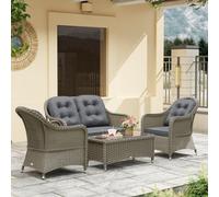 Outsunny Four-Piece Rattan Sofa Set with Glass-Top Table - Light Grey, none