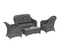 Outsunny 4 Pieces Rattan Sofa Set Outdoor Conservatory Furniture with Cushions, Grey