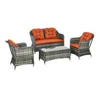 Outsunny 4 Pieces Rattan Sofa Set Outdoor Conservatory Furniture w/ Cushions, Orange