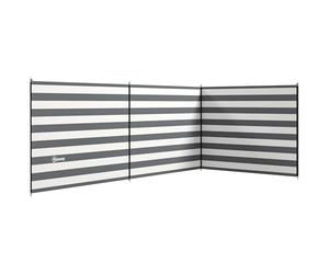 Outsunny 4 Pole Camping Windbreaks, Beach Wind Shield Shelter with Carry Bag and Steel Poles, Outdoor Caravan Privacy Shield, 540cm x 150cm, Grey and White