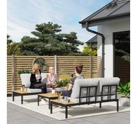 Outsunny 4 Seater Garden Corner Sofa Set With Removable Thick Cushions In Natural