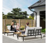 Outsunny 4 Seater Garden Corner Sofa Set With Removable Thick Cushions Teak