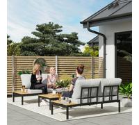Outsunny 4 Seater Teak Garden Corner Sofa Set - Yellow - Wilko