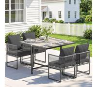 Outsunny 4-Seater Garden Dining Set With Space-Saving Chairs, Black In Grey