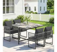 Outsunny 4-Seater Garden Dining Set with Space-Saving Chairs, Black - Steel, DPC, PE rattan, Polyester - Grey, black - 5-piece set