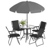 Outsunny 4 Seater Garden Furniture Set, 6 Pieces Garden Table and Chairs with Parasol for Small Patio, Black Aosom UK