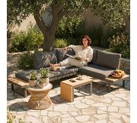 Outsunny 4 Seater L Shaped Aluminium Garden Furniture Set With Coffee Table