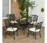 Outsunny 4 Seater Outdoor Dining Set with Cushions Parasol Hole Cast Aluminium - Black - Cast Aluminium, Polyester, Sponge - 100cm x 100cm x 72cm
