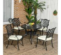 Outsunny 4 Seater Outdoor Dining Set With Cushions Parasol Hole Cast Aluminium In Black