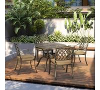 Outsunny 4 Seater Outdoor Dining Set With Cushions Parasol Hole Cast Aluminium In Bronze