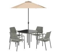 Outsunny 4 Seater Rattan Dining Set With Parasol, Light Grey Light Grey