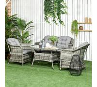 Outsunny 4-Seater PE Rattan Garden Furniture