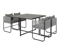 Outsunny 4 Seater Rattan Cube Garden Furniture Set with Cushions Grey | Rattan Dining Set, Outdoor Dining Table and Chairs, Rectangular Wood Grain Plastic Top Table, Patio, Balcony