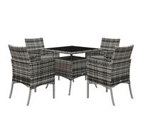 Outsunny 4 Seater Rattan Dining Set with Cushions, 5 Pieces Garden Dining Set with Glass Tabletop, PE Rattan Garden Furniture Set with Dining Table and Armchairs for Patio, Balcony, Mixed Grey Grey