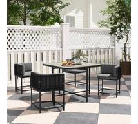Outsunny 4 Seater Rattan Dining Set With Cushions, Charcoal Grey In Dark Grey Dark Grey