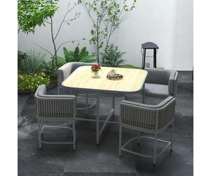 Outsunny 4 Seater Rattan Dining Set with Cushions, Grey - Grey - Galvanised Steel, PE Rattan, Polyester - 100cmx100cmx72.5cm