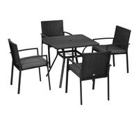 OUTSUNNY 4 Seater Rattan Garden Furniture Set, 5 Pieces Outdoor Dining Set with Cushions in Black Outsunny Black