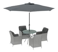 Outsunny 4 Seater Rattan Dining Set with Parasol & Cushions - Light Grey