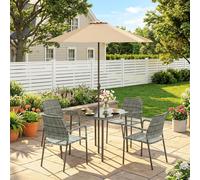 OUTSUNNY 4 Seater Rattan Dining Set with Parasol, Light Grey Outsunny Light Grey