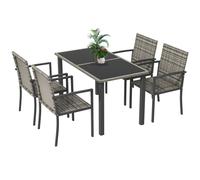 Outsunny 4 Seater Rattan Dining Set with Rectangular Glass Top Table and 4 Armchairs, PE Rattan Garden Furniture Set, Outdoor Dining Table and Chairs for Patio, Balcony, Lawn, Mixed Grey Mixed Grey