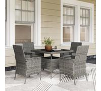 Outsunny 4 Seater Rattan Garden Furniture Set With Cushion, Glass Top, Grey