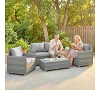 Outsunny 4 Seater Rattan Garden Furniture Set with Cushions, Grey