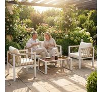 Outsunny 4 Seater Rattan Garden Furniture Set with Metal Frame, Cream White - Rattan garden furniture set - 1 - Metal, PE rattan, wood-plastic composites, polyester, tempered glass, sponge, cotton