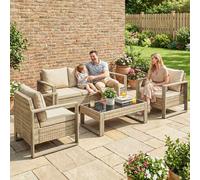 OUTSUNNY 4 Seater Rattan Garden Furniture Set with Non-slip Mats, Khaki Outsunny Khaki