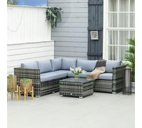 Outsunny 4 Seater Rattan Garden Furniture Sofa Set with Glass Coffee Table - Grey - Grey - Steel, PE, Rattan, Glass - 124cm x 66cm x 62cm