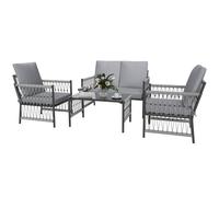 Outsunny 4 Seater Rattan Garden Sofa Set with Glass Top Coffee Table Grey, Grey