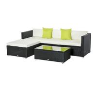 Outsunny 4-Seater Rattan Sofa Set Garden Outdoor Sectional Sofa Coffee Table Metal Frame With cushion Pillows-Black