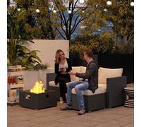 Outsunny 4 Seater Rattan Sofa Set With Footstool Thick Cushions Black Cream