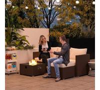 Outsunny 4 Seater Rattan Sofa Set With Footstool Thick Cushions Brown Cream