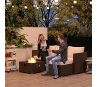 Outsunny 4 Seater Rattan Sofa Set with Footstool Thick Cushions Brown Cream