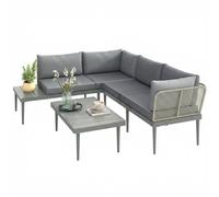 Outsunny 4 Seater Wicker Outdoor Corner Sofa Set With 2 Loveseats Grey Grey