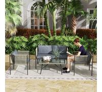 Outsunny 4 Seater Wicker Outdoor Furniture Set with Glass Coffee Table - Grey