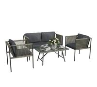 OUTSUNNY 4 Seater Wicker Outdoor Furniture Set with Glass Coffee Table Grey Outsunny Grey